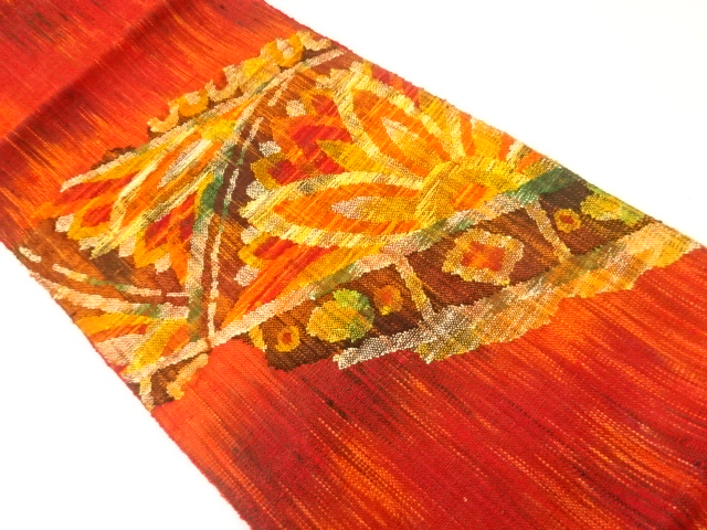 リサイクル　手織り真綿紬花模様織出し名古屋帯